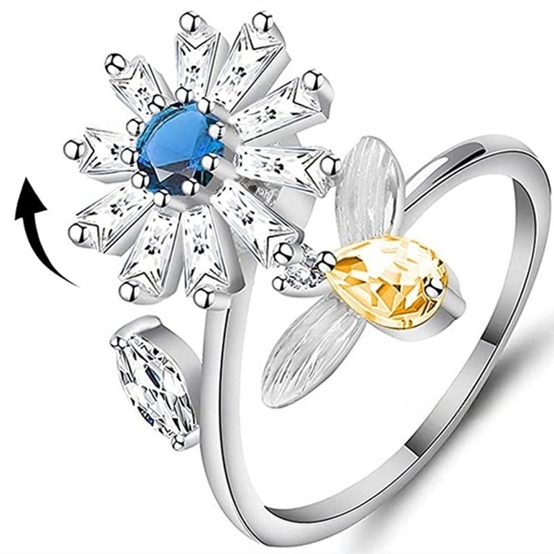 Rotatable Fidget Spinner Ring Womens Open Adjustable Anxiety Relief Rings